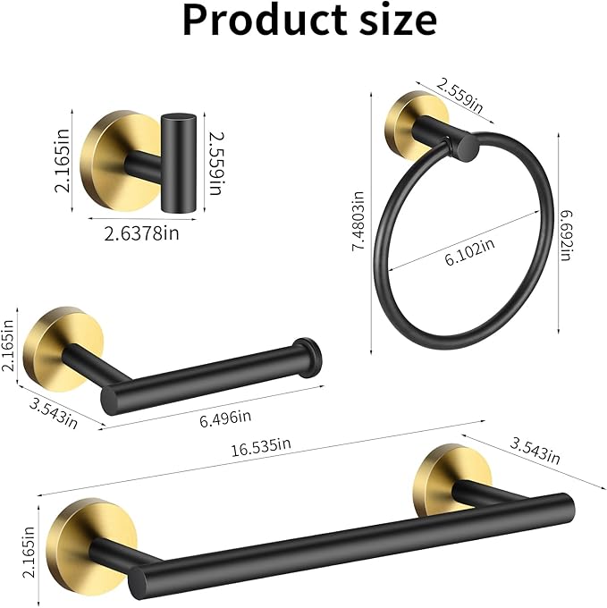 5 Pieces Bathroom Hardware Set Black Gold 2pcs 16 16 inch 2 PCS