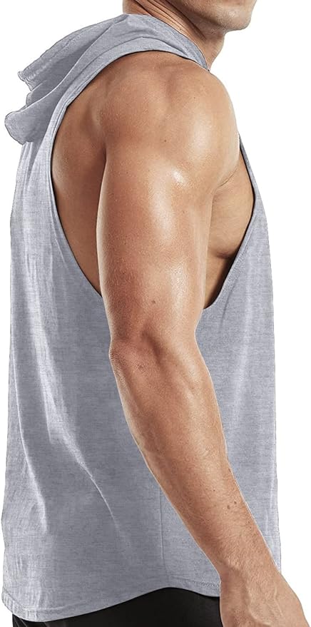Men's Workout Bodybuilding Hoodies Tshirt Athletic Training Tank Tops Cotton Gym Hooded Top Cut Off Sleeveless Muscle T-Shirt