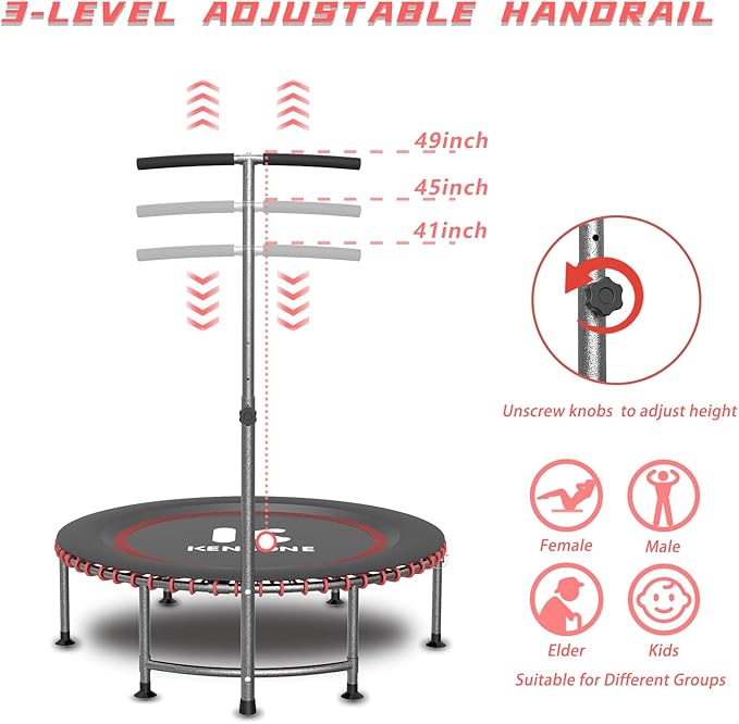40"/48" Rebounder Trampoline for Adults with Bungee 450/550LBS Quiet