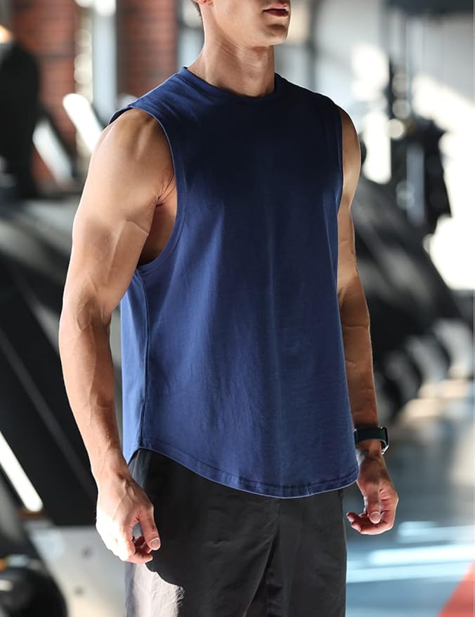 Men's Workout Bodybuilding Tank Tops Athletic Training Gym Shirts Vest Cotton Cut Off Sleeveless Muscle T-Shirt