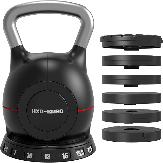 7-in-1 Adjustable Kettlebell, Quick-Adjust Kettlebell for Strength Training, 5-44 LBS Adjustable Weights for Home Gym