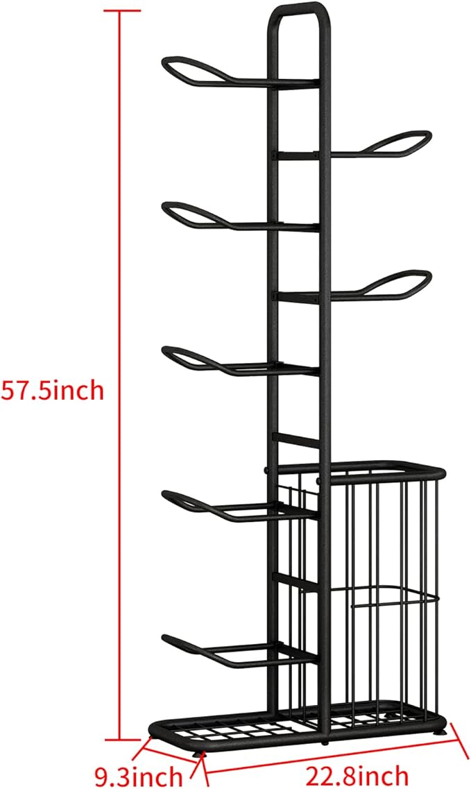 7-Ball Sports Equipment Storage Rack with Ball Holder 57.5" (Black)