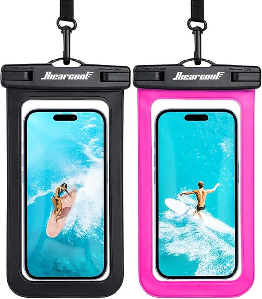 Hiearcool Waterproof Phone Pouch,Underwater Phone Cases Compatible for iPhone 17 16 15 14 13 Pro Max,Waterproof Dry Bag for Cruise Travel Essentials Phone Water Protector Pouch-Black&Bright Red-2Pack