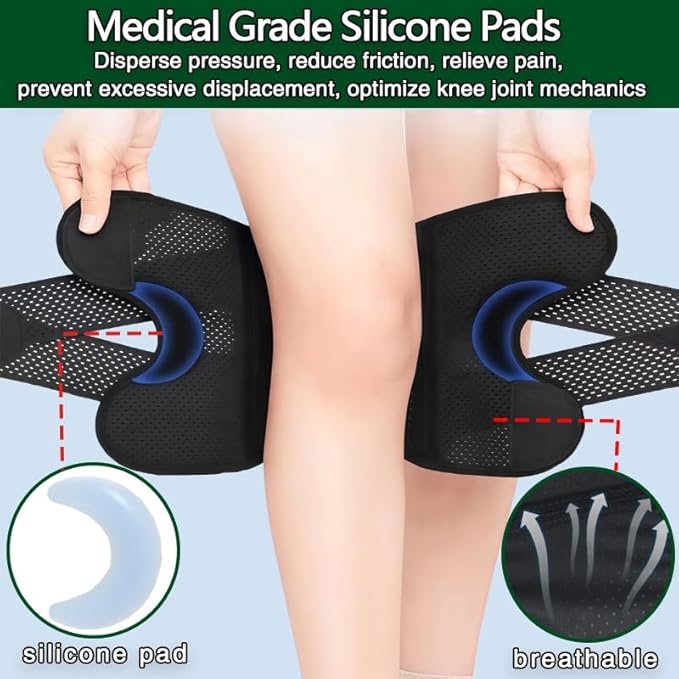Adjustable Knee Brace for Women Men Knee Support with Side Stabilizers for Running Workout Athletic Compression Patella Knee Brace for Arthritis Pain Meniscus Tear Tendonitis Injury Recovery