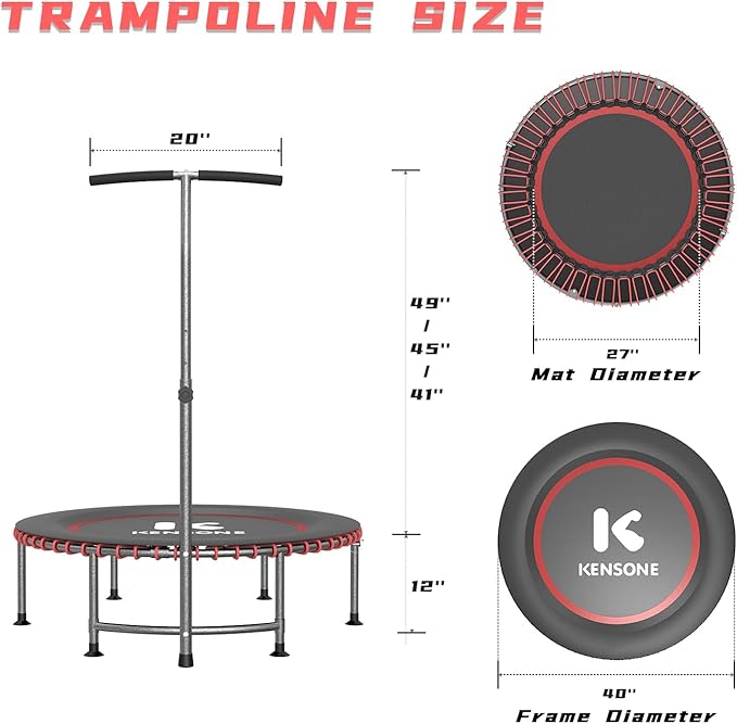 40"/48" Rebounder Trampoline for Adults with Bungee 450/550LBS Quiet
