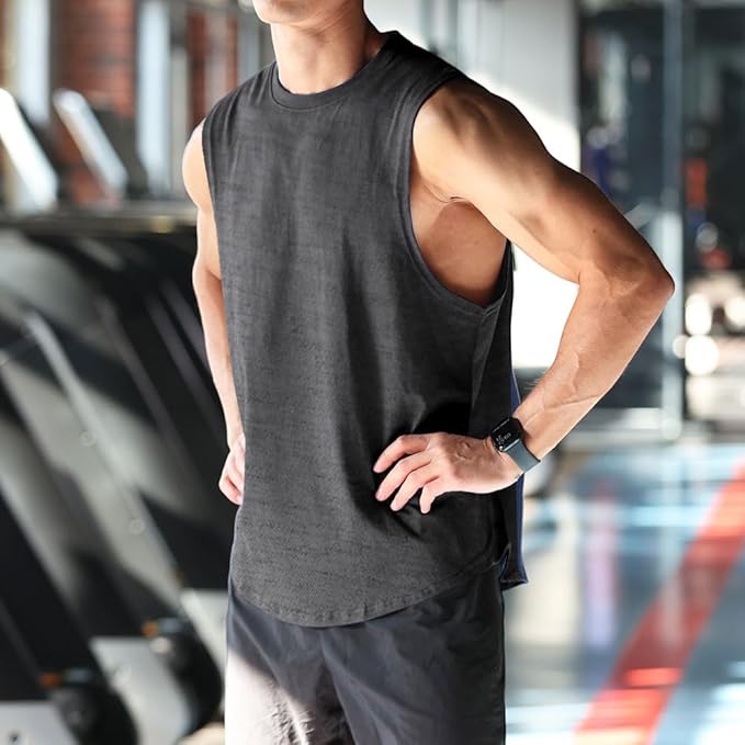 Men's Workout Bodybuilding Tank Tops Athletic Training Gym Shirts Vest Cotton Cut Off Sleeveless Muscle T-Shirt
