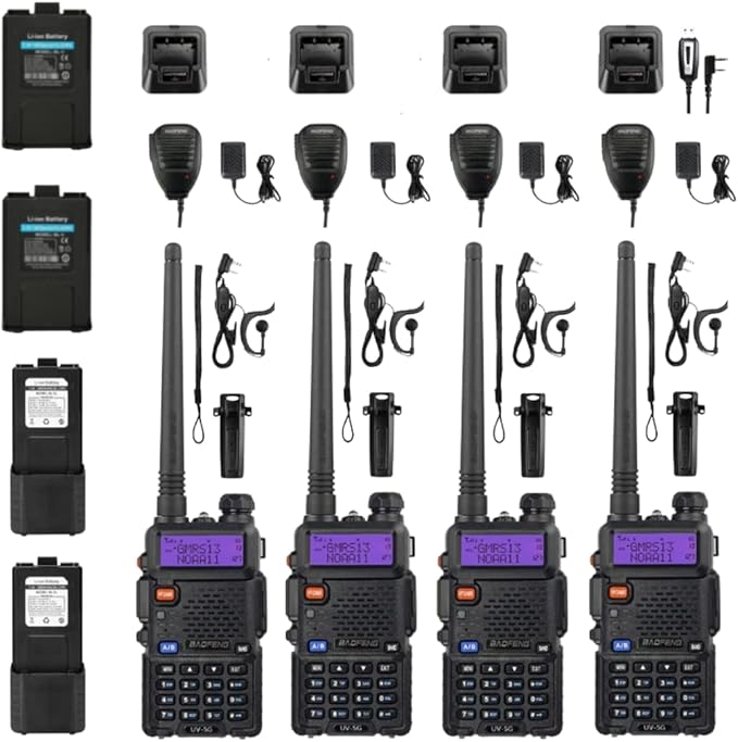 4 Pack BAOFENG UV-5X (UV-5G) GMRS Radio 2 Pcs 3800mAh Battery,