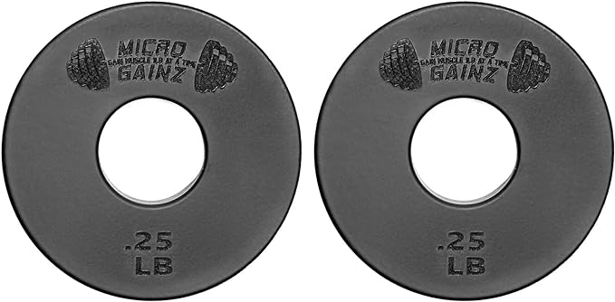 Micro Gainz Standard 1-Inch Center Hole Weight Plates, Set of 2 Black Fractional Plates Choose Set (.25LB-1.25LB), Designed for Standard 1-inch Barbells & Dumbbells, Made In USA