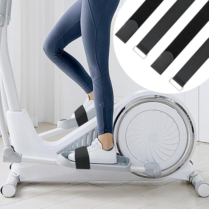 4 Pcs Ellipse Leg Exerciser Machine Pedal Straps, Adjustable Elliptical Trainer Straps for Under Desk, Elliptical Peddler Foot & Leg Training Strap for Fitness Home Sports Office Accessories