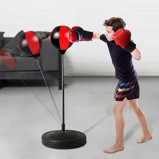 Kids Boxing Set - Punching Bag with Gloves & Adjustable Stand for 3-8 Year Olds