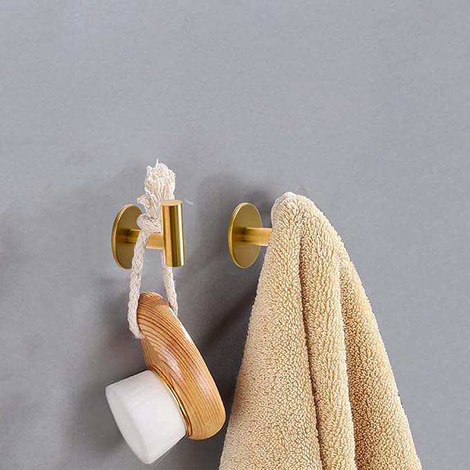 Adhesive Hooks Brushed Gold SUS304 Stainless Steel Towel 2 Pack