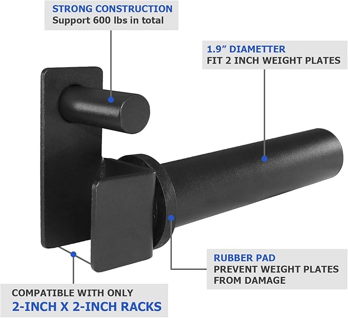 A2ZCARE Weight Plate Holder - Attachment Power Cage Rack for Power Rack - Weight Plates Storage Fit 2-inch Olympic Weight Plates (Set of 4)