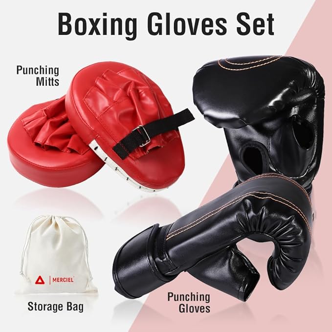 MERCIEL Pro Training Boxing Gloves and Boxing Punching Mitts for Adults – Comprehensive Boxing Set Adult Men and Women for Training, Muay Thai, MMA, Kickboxing, and Heavy Bag Work