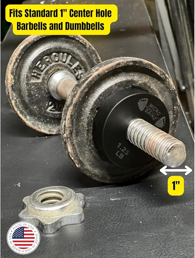 Micro Gainz Standard 1-Inch Center Hole Yellow .50LB Fractional Weight Plates 8 Piece Set- Designed for Standard 1-Inch Barbells and Dumbbells, Made in USA