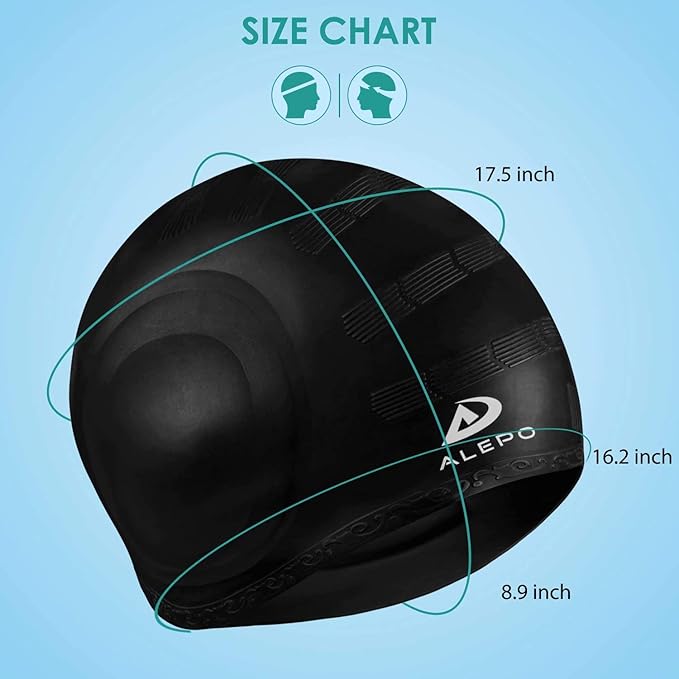 2 Pack Unisex Swim Caps with 3D Ear Protection, Durable Flexible Silicone Swimming Hats for Women Men Kids Adults, Bathing Swimming Caps for Short/Long Hair with Ear Plugs&Nose Clip