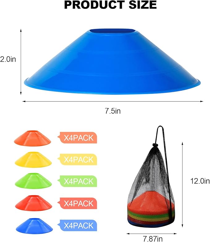 20 Pcs Soccer Cones for Training,Heavy-Duty Sports Cones Adult(5 Colors)