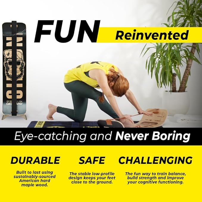GIBBON GiBoard Balance Board Kids & Adults - Slack Board Workout Equipment Home Gym Training - Wooden Balance Boards for Adults Trainer - Standing Desk Exercise - Yoga, Agility, Pilates, Core & More