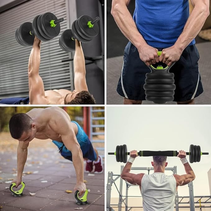 4-In-1 Adjustable Dumbbell Weights, Adjustable Dumbbell Set Used As Dumbbells, Barbells, Kettlebells and Push-Up for Home Gym, Round Head