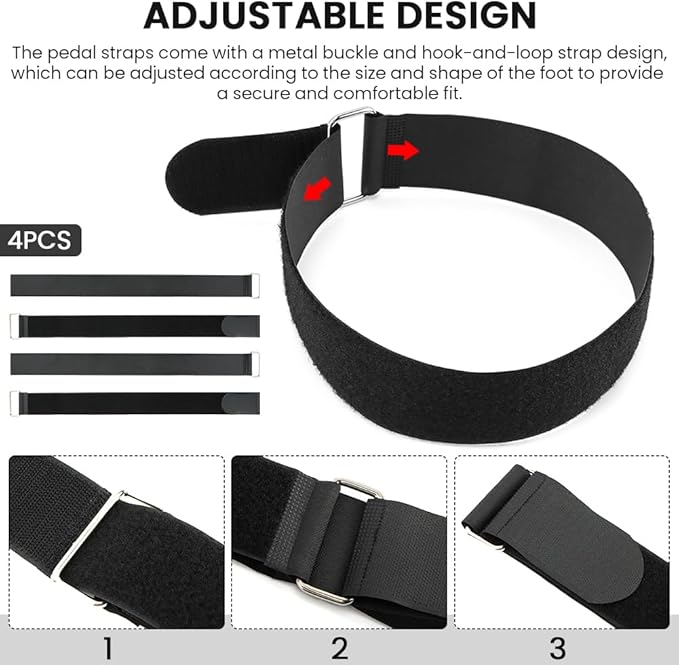 4 Pcs Ellipse Leg Exerciser Machine Pedal Straps, Adjustable Elliptical Trainer Straps for Under Desk, Elliptical Peddler Foot & Leg Training Strap for Fitness Home Sports Office Accessories