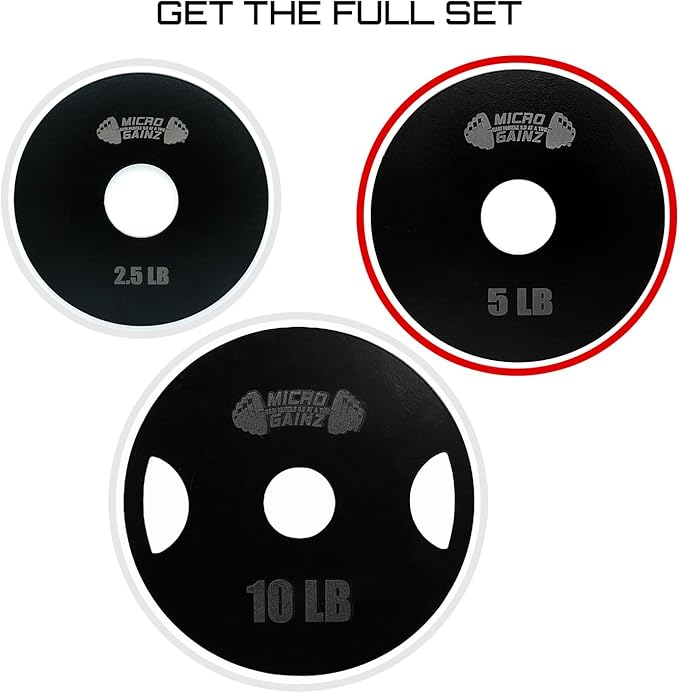 Micro Gainz Steel Olympic Barbell Weight Set of 2 Plates, 2.5lb, 5lb or 10lb, Plate Set Designed for Strength Training & Loading Bar Weights, Made in USA