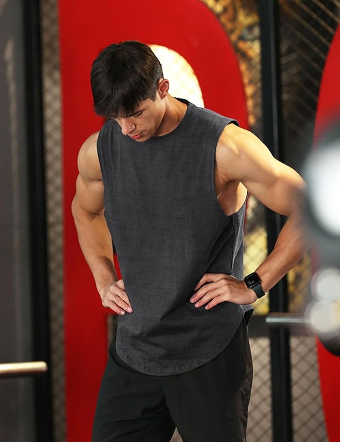 Men's Workout Bodybuilding Tank Tops Athletic Training Gym Shirts Vest Cotton Cut Off Sleeveless Muscle T-Shirt