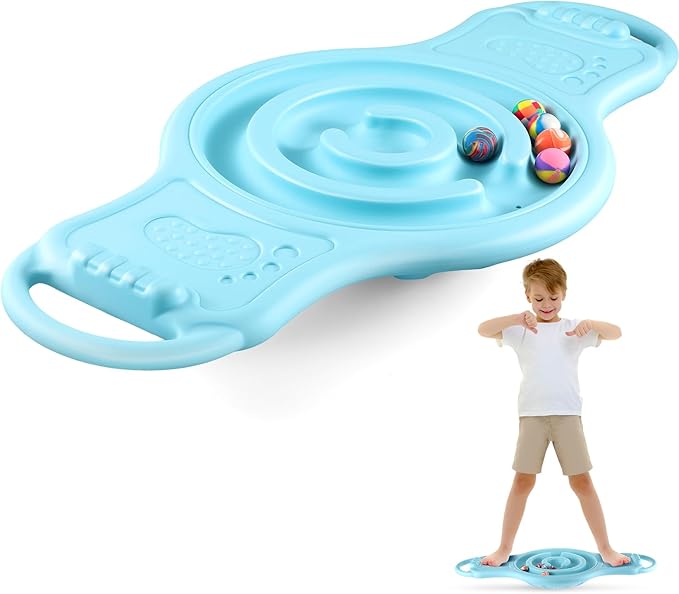 Maze Balance Board for Kids Plastic Wobble Rocker Balance Board with Mini Balls Load 220lb Balance Game with Handles for Toddler Balancing Exercise Equipment Game, 24.5 x 11.8 Inch