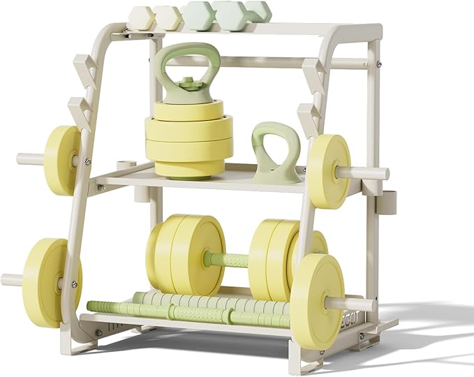 3-Tier Dumbbell Rack Stand Only - 700LB Heavy Duty Weight Storage Organizer with Thickened Steel Tube, Adjustable Weight Stand for Dumbbells, Barbells, Kettlebells, Black/Beige