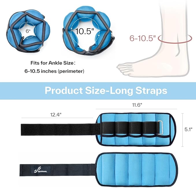 Sportneer Adjustable Ankle Wrist Weights for Men Women Kids 2 lbs 1 Pair 4 lbs