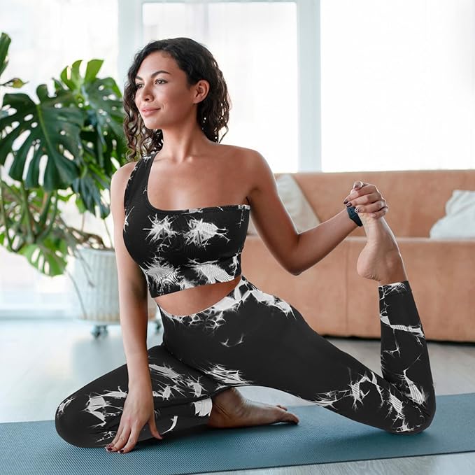 4 Pcs Women's Workout Sets Pilates Exercise Outfit Ribbed Scoop Neck Sports Bra Shorts Leggings Gym Clothes Set