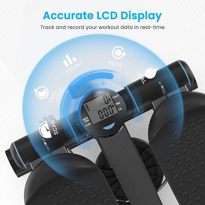 Mini Steppers for Exercise at Home, Stair Stepper Machine with Resistance Bands, 330 lbs Capacity, and LCD Monitor for Home Workout, Full Body Cardio and Walking