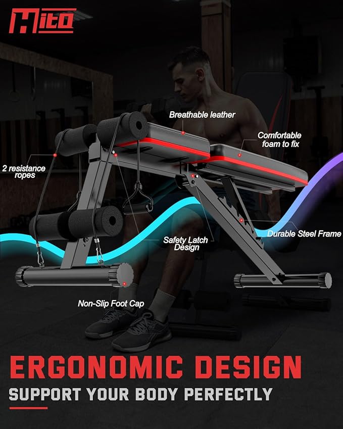 HITOSPORT Adjustable Weight Bench for Full Body Exercise