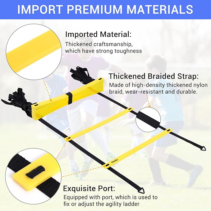 Agility Ladder Speed Training Set: Ohuhu 12 Rung 20ft Soccer 12 Cones, 4 Steel