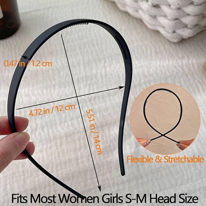 3 Pack Flex No Pressure Headbands for Women - Comfortable Plastic Headbands with Teeth - Matte Finish