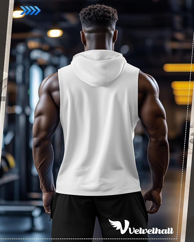 3 Pack Men's Big & Tall Workout Hooded Tank Tops, Cotton Sleeveless Gym Hoodies Bodybuilding Muscle Cut Off Shirts