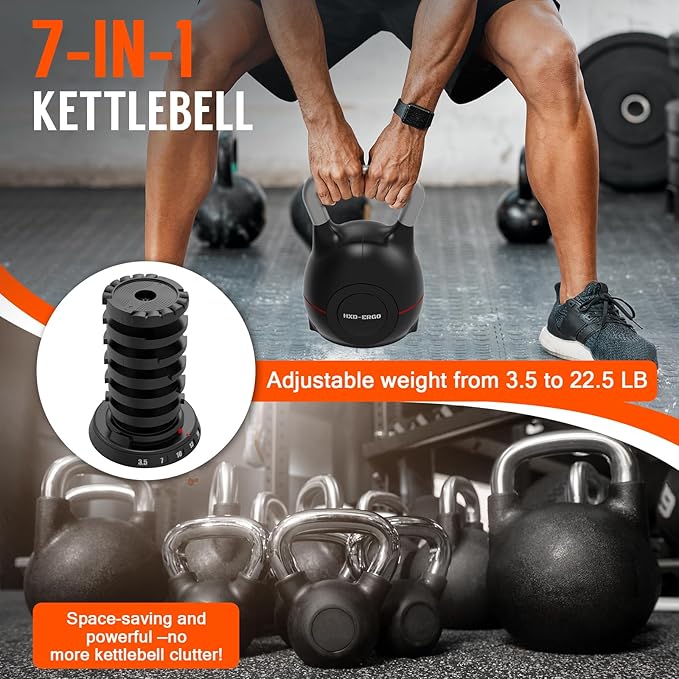 7-in-1 Adjustable Kettlebell, Quick-Adjust Kettlebell for Strength Training, 5-44 LBS Adjustable Weights for Home Gym