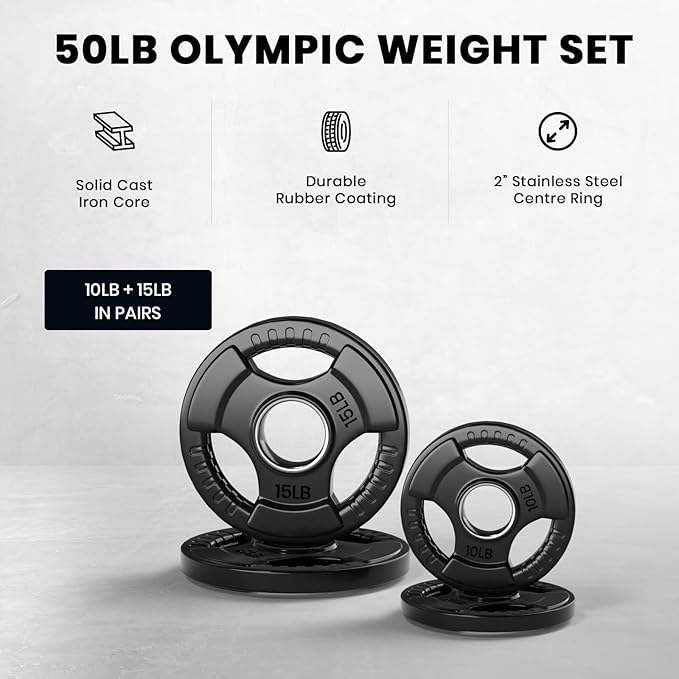 LIONSCOOL 2-Inch Rubber Olympic Grip Weight Plates (2.5-45LB), One