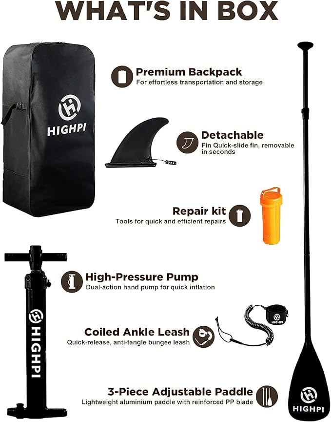 Highpi Inflatable Stand Up Paddle Board for Youth and Adults – Wide Sup with Premium Accessories, Blow Up Paddleboard for Surfing, Fishing, Yoga & More