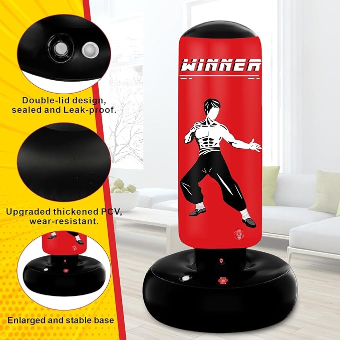 Kids Punching Bag, 67" Stable Inflatable Boxing Bag for Age 5-12, Ninja Karate Taekwondo Training Toy, Christmas Birthday Gift