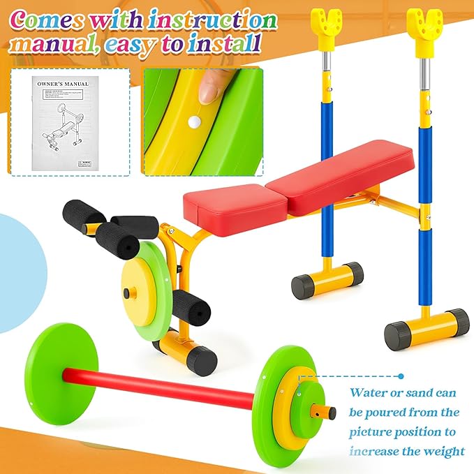 Meooeck Kids Weight Bench Set Fitness Exercise Equipment