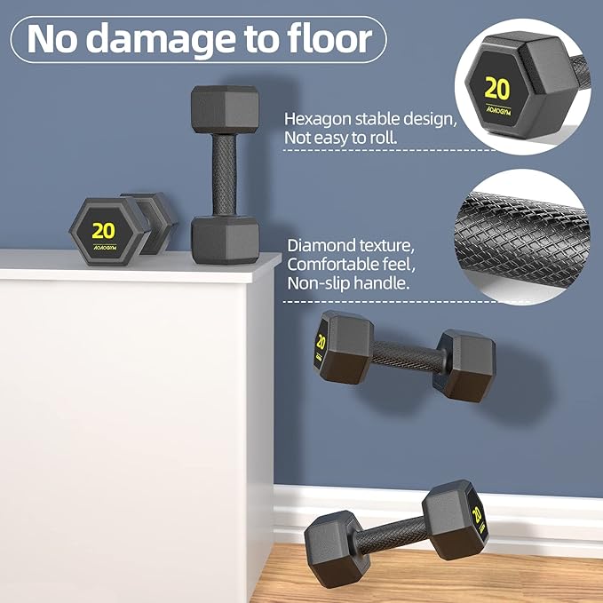 Hex Dumbbells PVC Encase Coating Free Weight Dumbbell Set for Strength Training, Home Gym Fitness and Full Body Workout