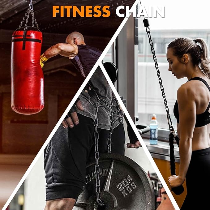23.6" Gym Fitness Cable Extension Chain, 304 Stainless Steel Cable Machine Extension Accessory, Workout Chain for Home Gym Replacement, Weight Lifting, Triceps Exercise