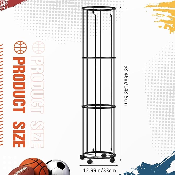 3 Layer Garage Vertical Ball Rack Rolling Basketball