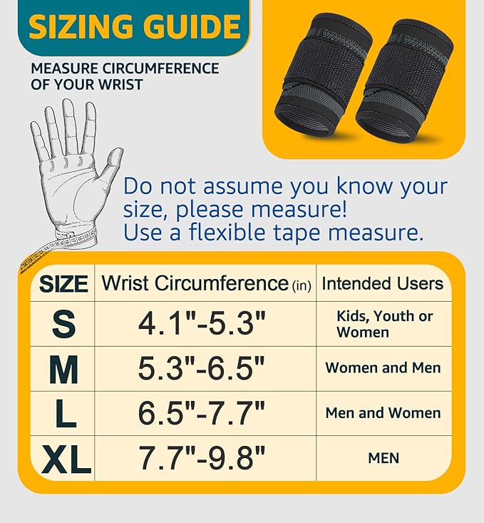 HiRui Wrist Brace Wrist Wraps Compression Wrist Strap, Wrist Support for Work Fitness Weightlifting Sprains Tendonitis, Carpal Tunnel Arthritis, Pain Relief, Adjustable Wristbands 2 PACK (Black, S)