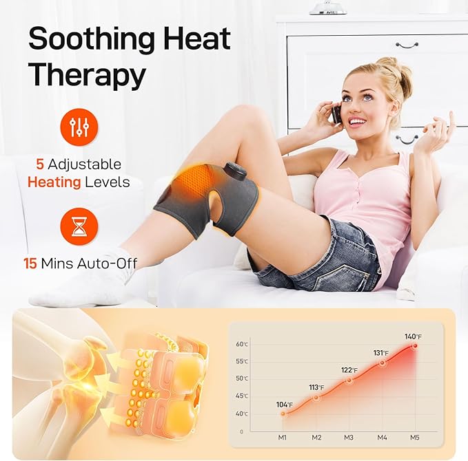8 Modes & 20 Intensities Cordless Heated Knee Massager,FSA HSA Eligible,Heating Pad for Knee, Shoulder, Elbow Pain Relief,Heated Knee Brace for Arthritis,Perfect Holiday Gift for Men & Women