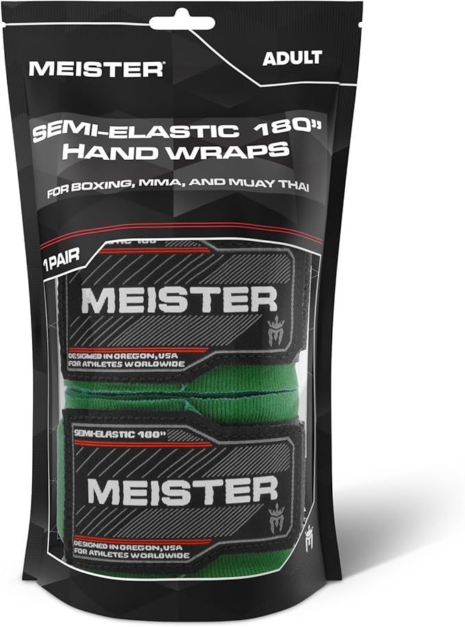 Meister Adult 180" Semi-Elastic Hand Wraps for MMA & Boxing (Pair)