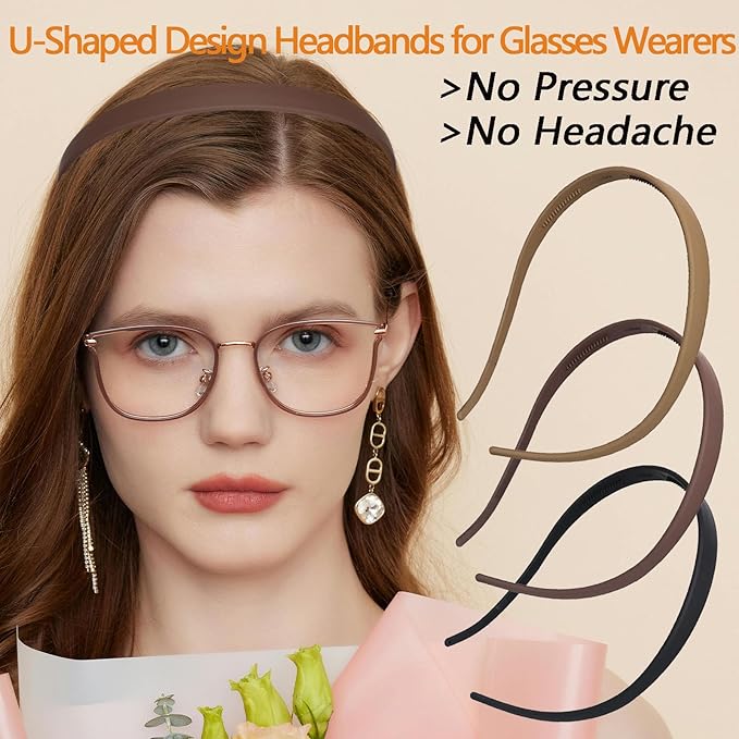 3 Pack Flex No Pressure Headbands for Women - Comfortable Plastic Headbands with Teeth - Matte Finish