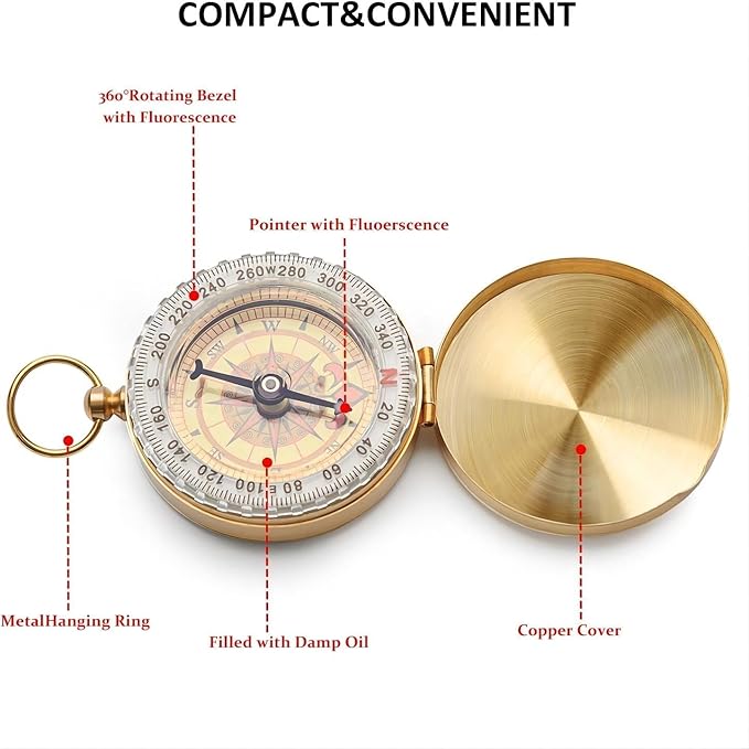 2PCS Vintage Zinc Alloy Metal Compass with Chain Keychain