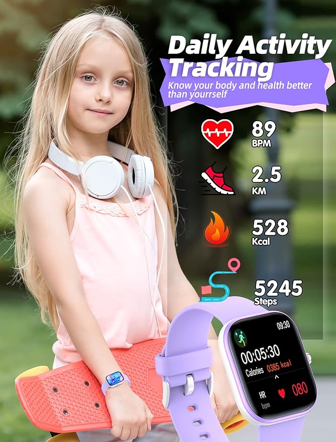 Kids Smart Watch for Girls,IP67 Waterproof Kids Fitness Tracker Watch with 1.5 Inch DIY Face,Heart Rate Sleep Monitor,19 Sport Modes,Calories Counter,Alarm Clock,Great Gifts for Children 6+ (Purple)