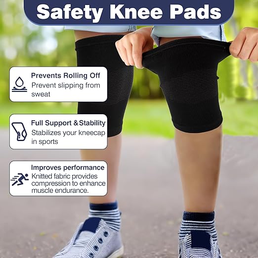 Kids Knee Sleeve Brace, 1 Pair Knee Compression Sleeve Breathable Children Knee Support Pad Elastic Soft Knee Protectors for Volleyball Football Dance Yoga Tennis Running Cycling Climbing(L)