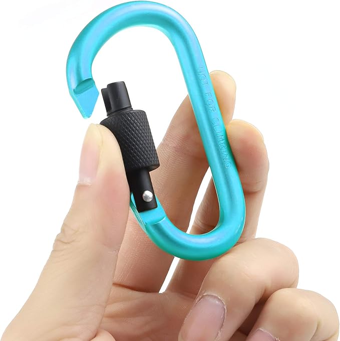 10 Pack Aluminum D Ring Key Rings Hiking Clips Locking Carabiner for Hiking Camping Fishing and Outdoor Use,Clips with Screw Gate Multicolored